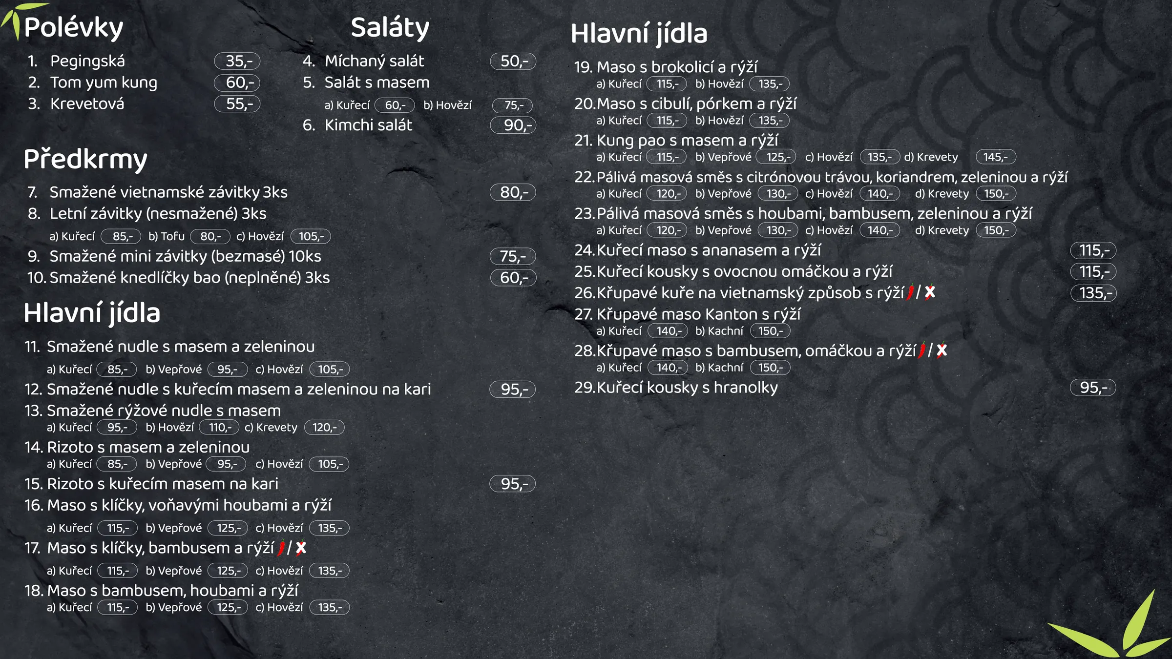 Hotové menu na televizní obrazovce